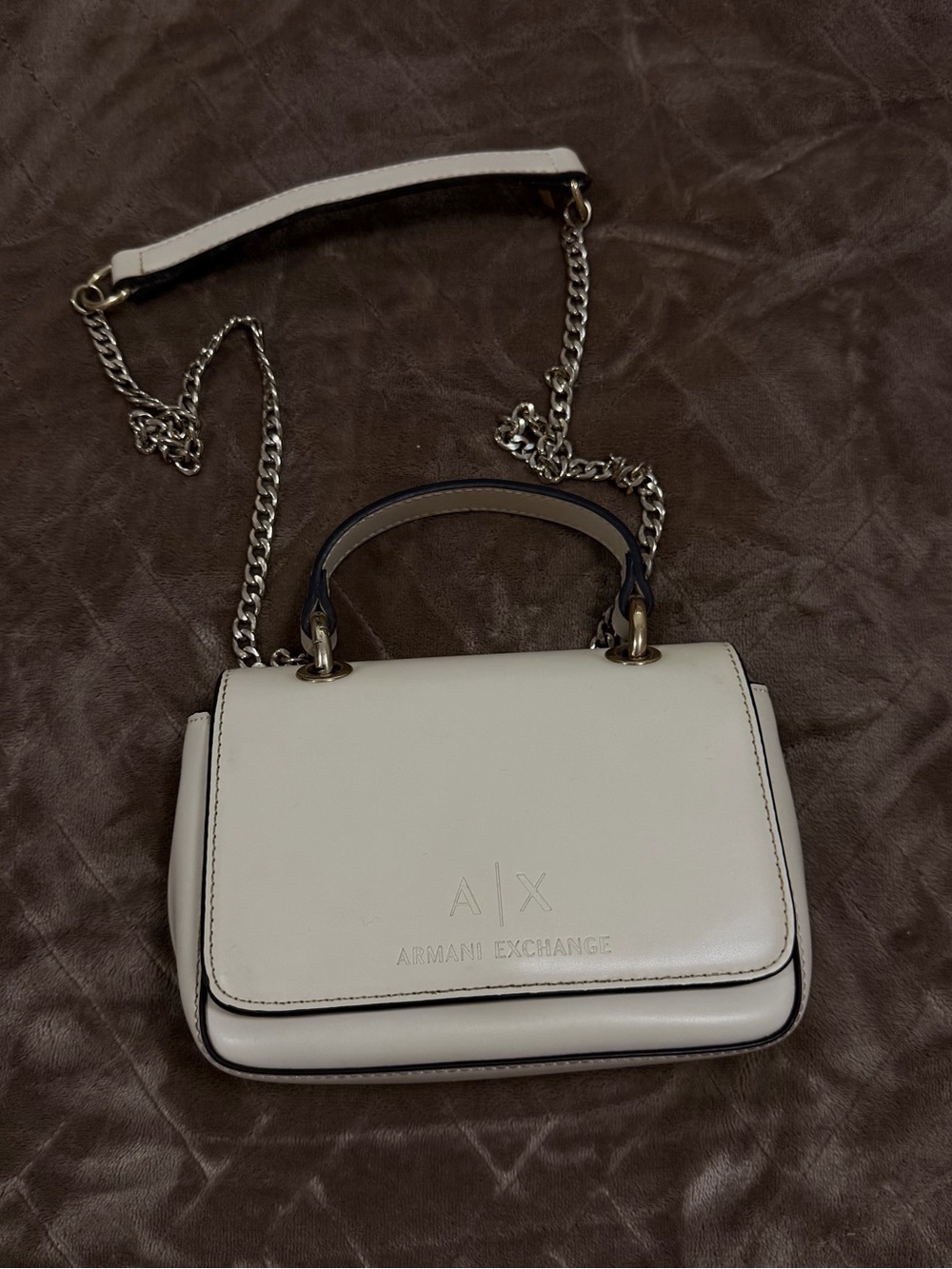 Armani Exchange Ivory Leather Crossbody Bag with Chain